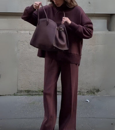 Elowen | Two-Piece Knit Set in Deep Burgundy Brown