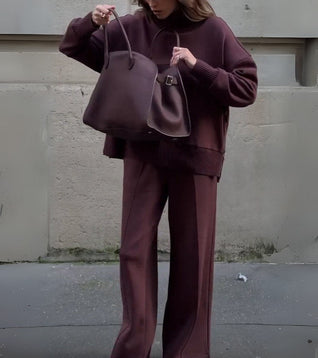 Elowen | Two-Piece Knit Set in Deep Burgundy Brown