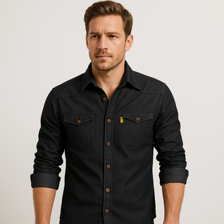 AdaptiveFit Cotton Denim Shirt: Tailored For Men