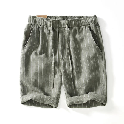 Summer Cotton Linen Shorts Pants Men Casual Sold Color Breathable Comfortable Striped Drawstring Man Holiday Beach Thin Shorts
