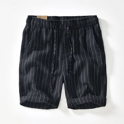 Summer Cotton Linen Shorts Pants Men Casual Sold Color Breathable Comfortable Striped Drawstring Man Holiday Beach Thin Shorts