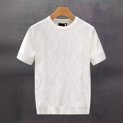ChimArgyle-Pull Blanc à Manches Courtes pour Homme, Haut à la Mode, Décontracté, Style Coréen, Base Amincissante, Été
