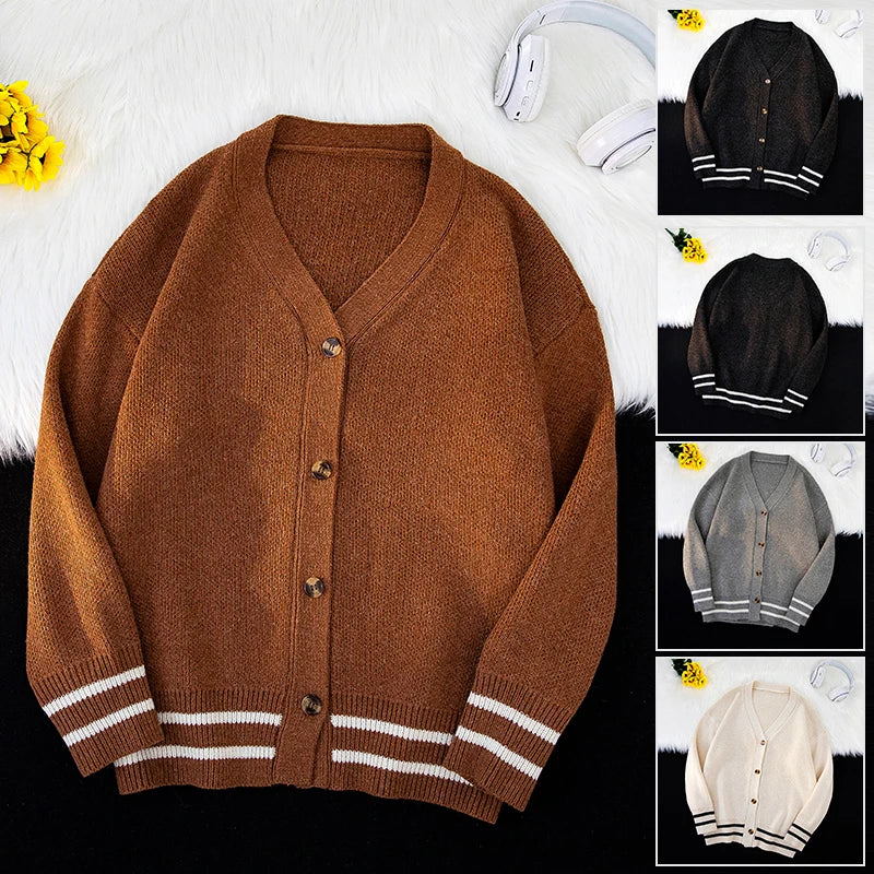 Autumn Winter Hong Kong Style Fashion High Cardigan Temperament V-Neck Trend Casual Versatile Loose Men's Long Sleeve Sweater
