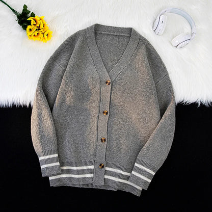Autumn Winter Hong Kong Style Fashion High Cardigan Temperament V-Neck Trend Casual Versatile Loose Men's Long Sleeve Sweater