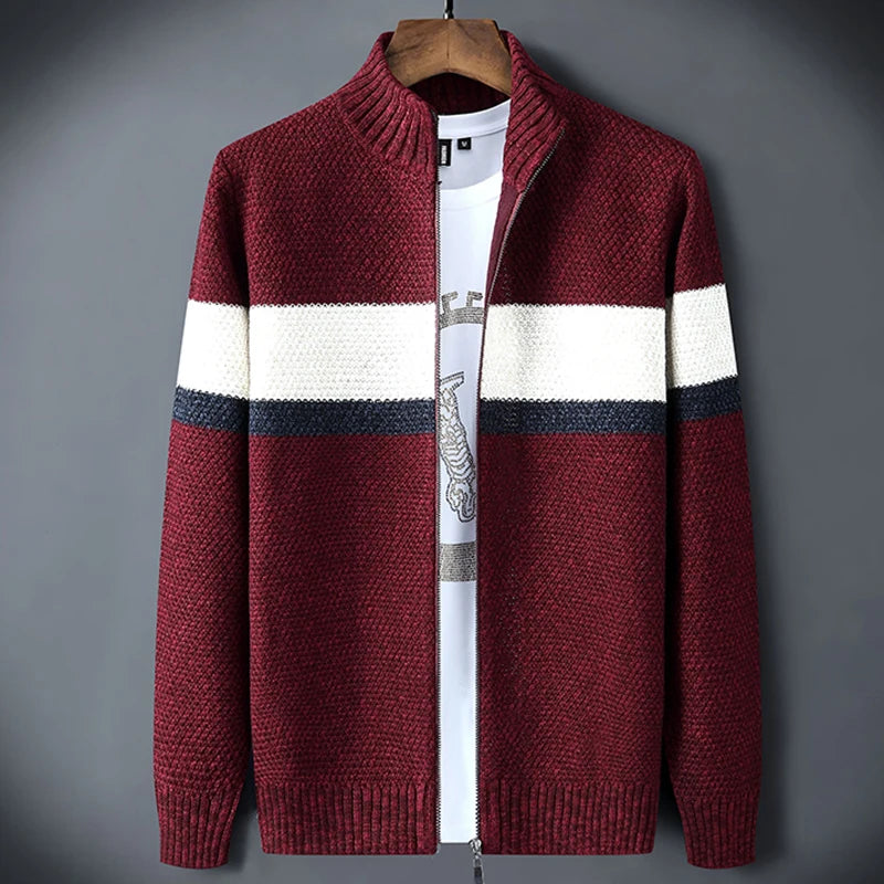 Icpans Striped Mens Clothing Cardigan Casual Formal Turn Collar Sweater Men Knitted Knit Wear