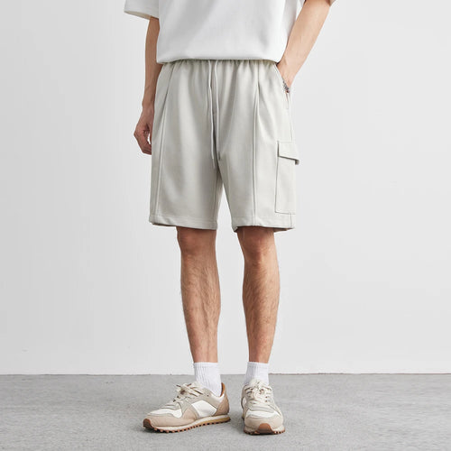 2025 Summer New Casual Shorts Drawstring Pocket Beach Loose Sports Shorts Solid Color Large Size Men's Mid-Length Pants Clothing