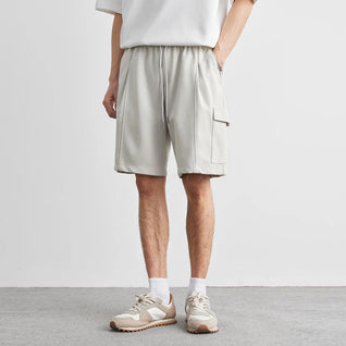 2025 Summer New Casual Shorts Drawstring Pocket Beach Loose Sports Shorts Solid Color Large Size Men's Mid-Length Pants Clothing