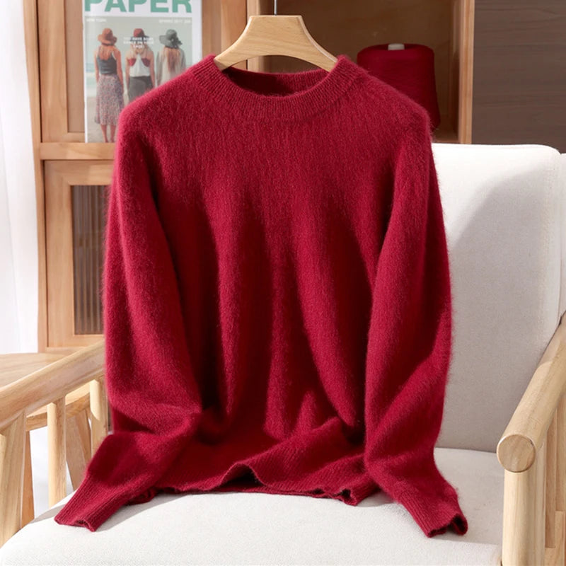 Pull à col rond pour femme, 100% fourrure de vison, coupe ample, tricoté, haut de gamme, manches longues, nouvelle collection automne et hiver 2025