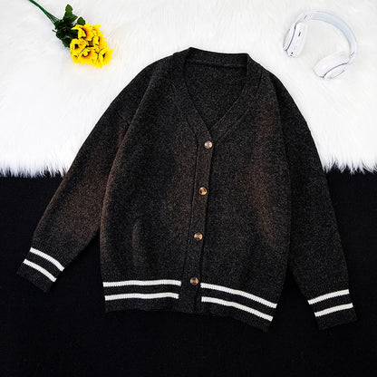 Autumn Winter Hong Kong Style Fashion High Cardigan Temperament V-Neck Trend Casual Versatile Loose Men's Long Sleeve Sweater