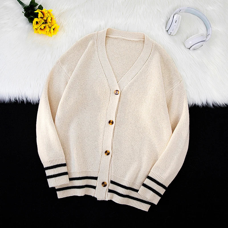 Autumn Winter Hong Kong Style Fashion High Cardigan Temperament V-Neck Trend Casual Versatile Loose Men's Long Sleeve Sweater