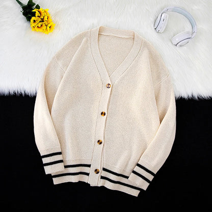 Autumn Winter Hong Kong Style Fashion High Cardigan Temperament V-Neck Trend Casual Versatile Loose Men's Long Sleeve Sweater