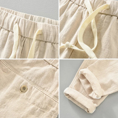 Ankle Length Linen Pants Casual Harem Pants Men Clothing Pleated Vintage Breathable White Brown Khaki Trousers For Man Summer