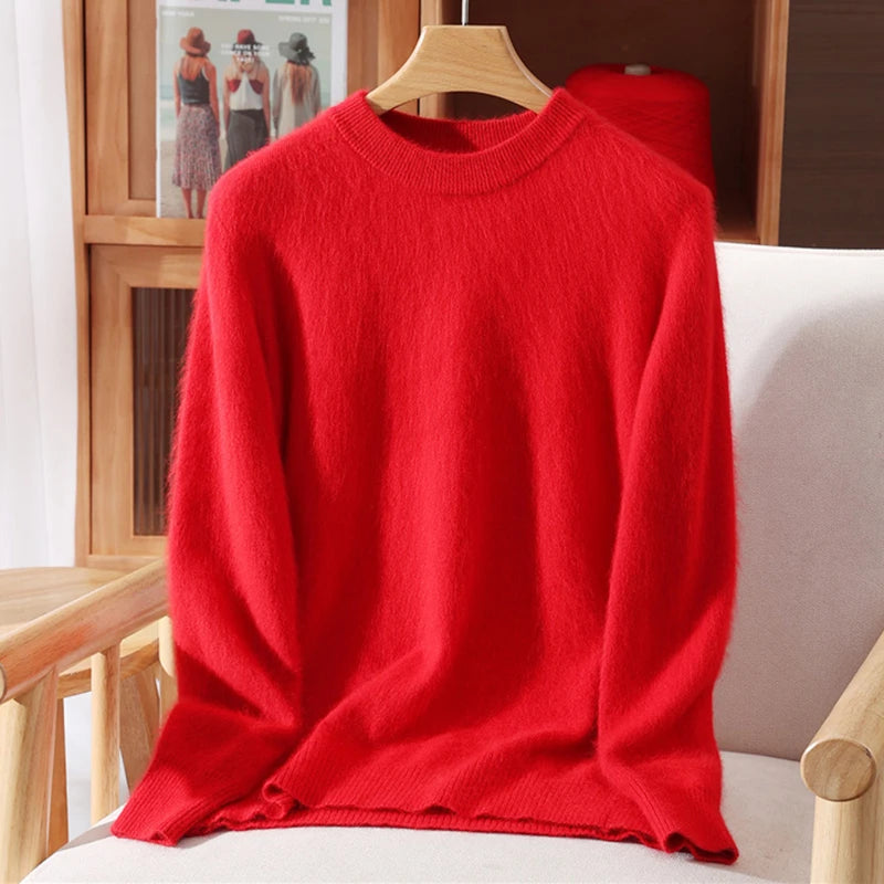 Pull à col rond pour femme, 100% fourrure de vison, coupe ample, tricoté, haut de gamme, manches longues, nouvelle collection automne et hiver 2025