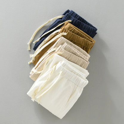 Ankle Length Linen Pants Casual Harem Pants Men Clothing Pleated Vintage Breathable White Brown Khaki Trousers For Man Summer