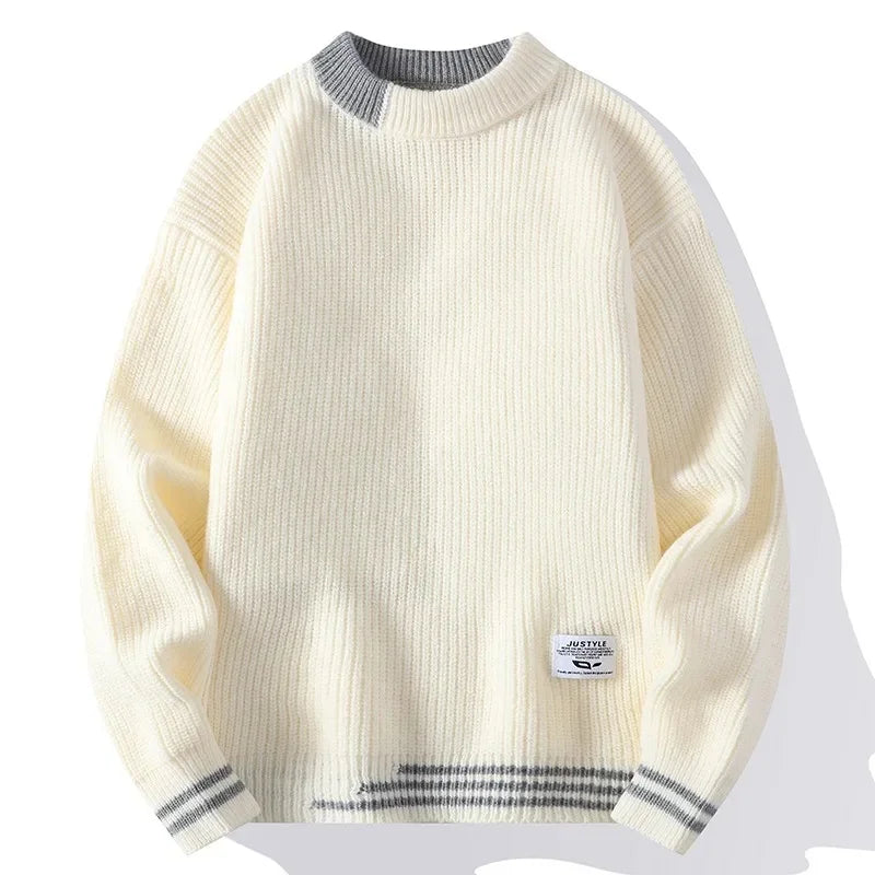Men's Autumn/Winter Round Neck Sweater Trendy Brand Soft Supple Two-Piece Illusion Base Layer Top Fleece-Lined And Thickened War