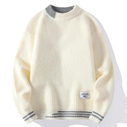 Men's Autumn/Winter Round Neck Sweater Trendy Brand Soft Supple Two-Piece Illusion Base Layer Top Fleece-Lined And Thickened War