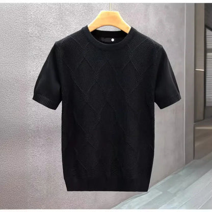 ChimArgyle-Pull Blanc à Manches Courtes pour Homme, Haut à la Mode, Décontracté, Style Coréen, Base Amincissante, Été