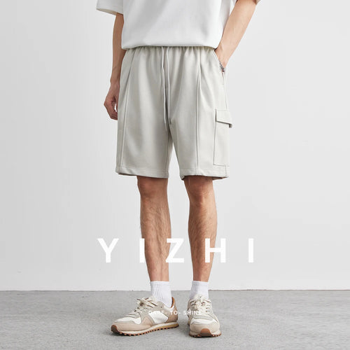 2025 Summer New Casual Shorts Drawstring Pocket Beach Loose Sports Shorts Solid Color Large Size Men's Mid-Length Pants Clothing