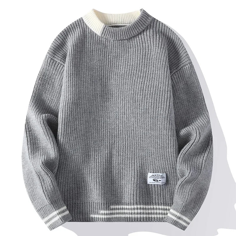 Men's Autumn/Winter Round Neck Sweater Trendy Brand Soft Supple Two-Piece Illusion Base Layer Top Fleece-Lined And Thickened War