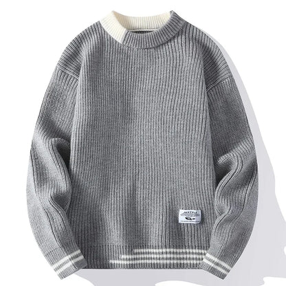 Men's Autumn/Winter Round Neck Sweater Trendy Brand Soft Supple Two-Piece Illusion Base Layer Top Fleece-Lined And Thickened War