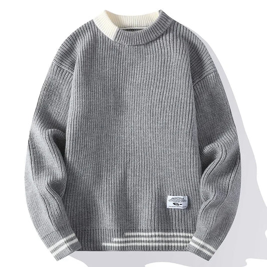 Men's Autumn/Winter Round Neck Sweater Trendy Brand Soft Supple Two-Piece Illusion Base Layer Top Fleece-Lined And Thickened War