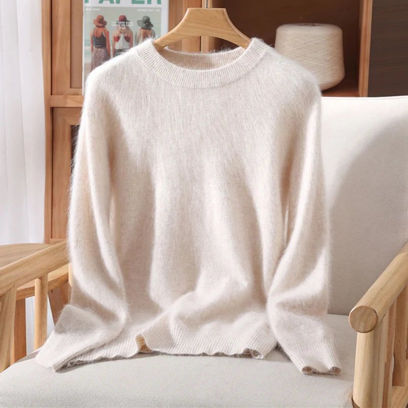 Pull à col rond pour femme, 100% fourrure de vison, coupe ample, tricoté, haut de gamme, manches longues, nouvelle collection automne et hiver 2025