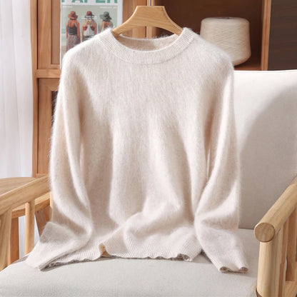 Pull à col rond pour femme, 100% fourrure de vison, coupe ample, tricoté, haut de gamme, manches longues, nouvelle collection automne et hiver 2025