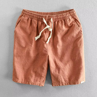 2025 Summer Men Casual Cotton Linen Shorts Knee Length Beach Elastic Waist Shorts Solid Color Comfortable Pants New