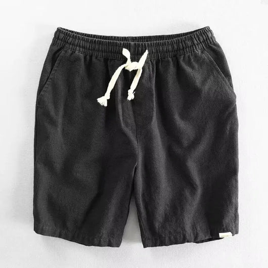 2025 Summer Men Casual Cotton Linen Shorts Knee Length Beach Elastic Waist Shorts Solid Color Comfortable Pants New