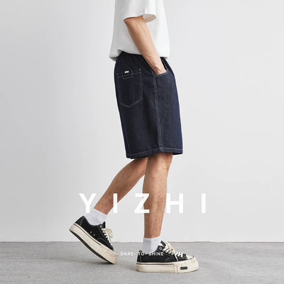 2025 Men's Fashion Denim Shorts Summer Thin Loose Breathable Korean Straight Shorts Cotton Fabric Pocket Design Versatile