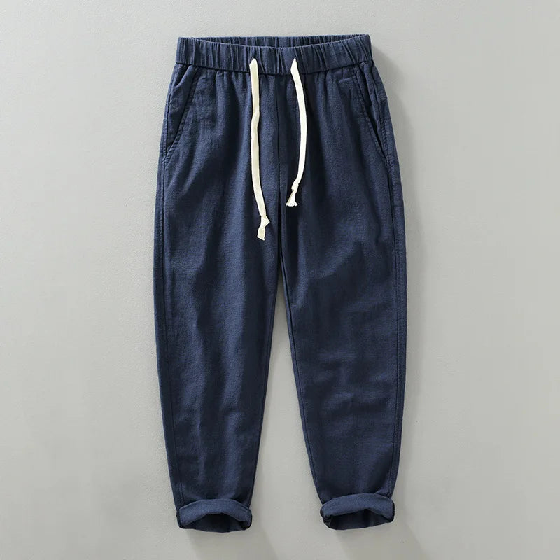 Ankle Length Linen Pants Casual Harem Pants Men Clothing Pleated Vintage Breathable White Brown Khaki Trousers For Man Summer