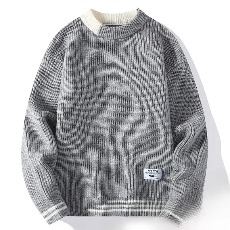 Men's Autumn/Winter Round Neck Sweater Trendy Brand Soft Supple Two-Piece Illusion Base Layer Top Fleece-Lined And Thickened War