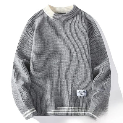 Men's Autumn/Winter Round Neck Sweater Trendy Brand Soft Supple Two-Piece Illusion Base Layer Top Fleece-Lined And Thickened War