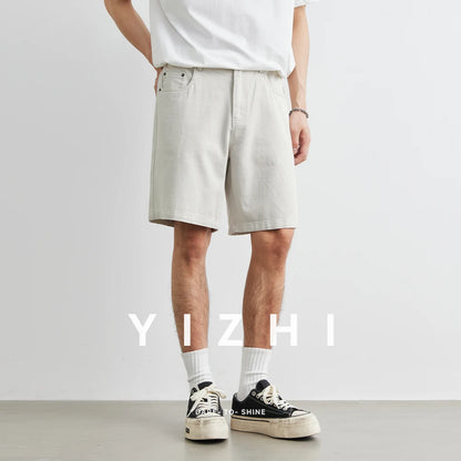 100% Cotton Men's Casual Denim Shorts 2025 Summer New Loose American Button Pocket Five-point Shorts Men Clothing Fashion Jeans