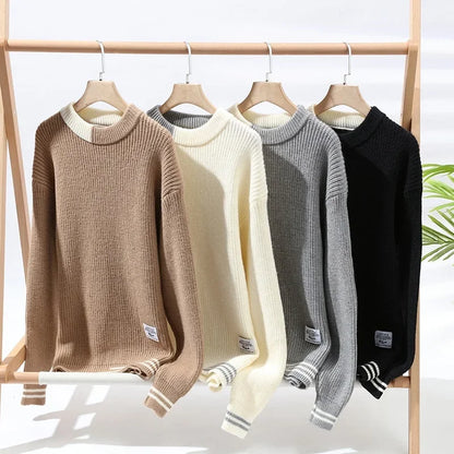 Men's Autumn/Winter Round Neck Sweater Trendy Brand Soft Supple Two-Piece Illusion Base Layer Top Fleece-Lined And Thickened War