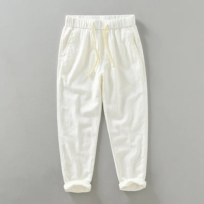 Ankle Length Linen Pants Casual Harem Pants Men Clothing Pleated Vintage Breathable White Brown Khaki Trousers For Man Summer