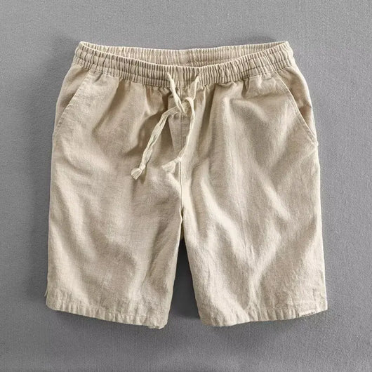 2025 Summer Men Casual Cotton Linen Shorts Knee Length Beach Elastic Waist Shorts Solid Color Comfortable Pants New