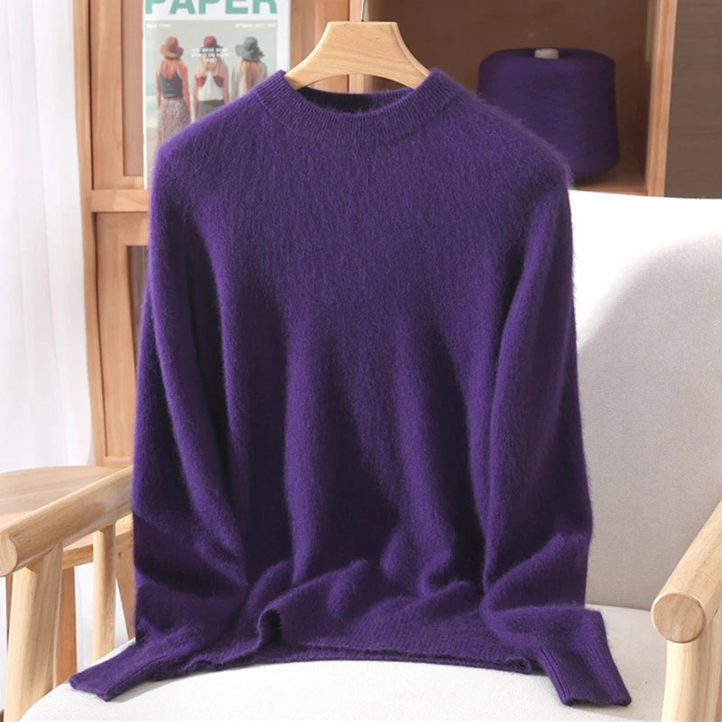 Pull à col rond pour femme, 100% fourrure de vison, coupe ample, tricoté, haut de gamme, manches longues, nouvelle collection automne et hiver 2025