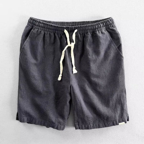 2025 Summer Men Casual Cotton Linen Shorts Knee Length Beach Elastic Waist Shorts Solid Color Comfortable Pants New
