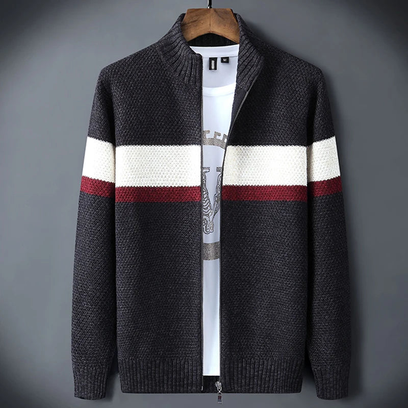 Icpans Striped Mens Clothing Cardigan Casual Formal Turn Collar Sweater Men Knitted Knit Wear