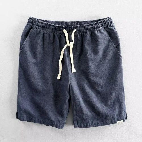 2025 Summer Men Casual Cotton Linen Shorts Knee Length Beach Elastic Waist Shorts Solid Color Comfortable Pants New