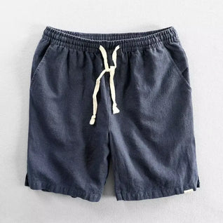 2025 Summer Men Casual Cotton Linen Shorts Knee Length Beach Elastic Waist Shorts Solid Color Comfortable Pants New