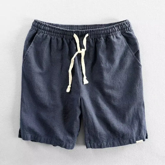 2025 Summer Men Casual Cotton Linen Shorts Knee Length Beach Elastic Waist Shorts Solid Color Comfortable Pants New