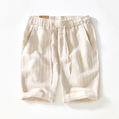 Summer Cotton Linen Shorts Pants Men Casual Sold Color Breathable Comfortable Striped Drawstring Man Holiday Beach Thin Shorts