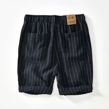 Summer Cotton Linen Shorts Pants Men Casual Sold Color Breathable Comfortable Striped Drawstring Man Holiday Beach Thin Shorts