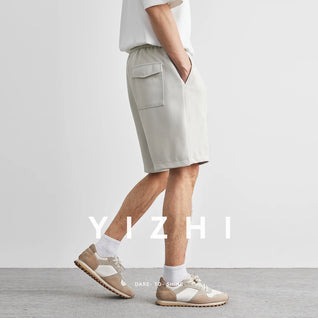 2025 Summer New Casual Shorts Drawstring Pocket Beach Loose Sports Shorts Solid Color Large Size Men's Mid-Length Pants Clothing