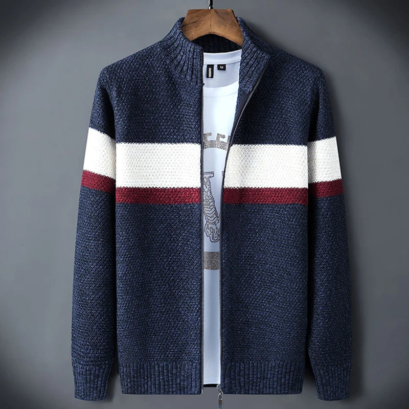 Icpans Striped Mens Clothing Cardigan Casual Formal Turn Collar Sweater Men Knitted Knit Wear