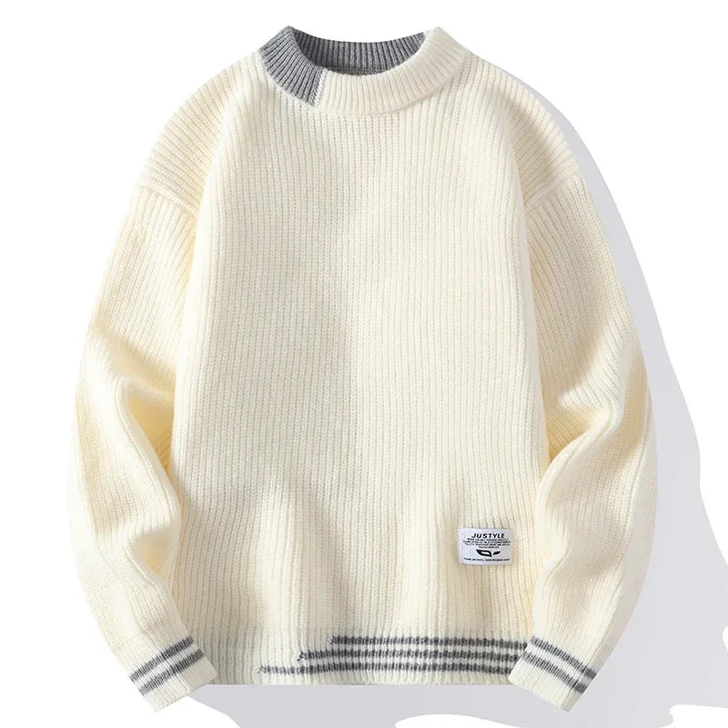 Men's Autumn/Winter Round Neck Sweater Trendy Brand Soft Supple Two-Piece Illusion Base Layer Top Fleece-Lined And Thickened War