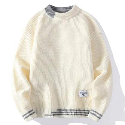 Men's Autumn/Winter Round Neck Sweater Trendy Brand Soft Supple Two-Piece Illusion Base Layer Top Fleece-Lined And Thickened War
