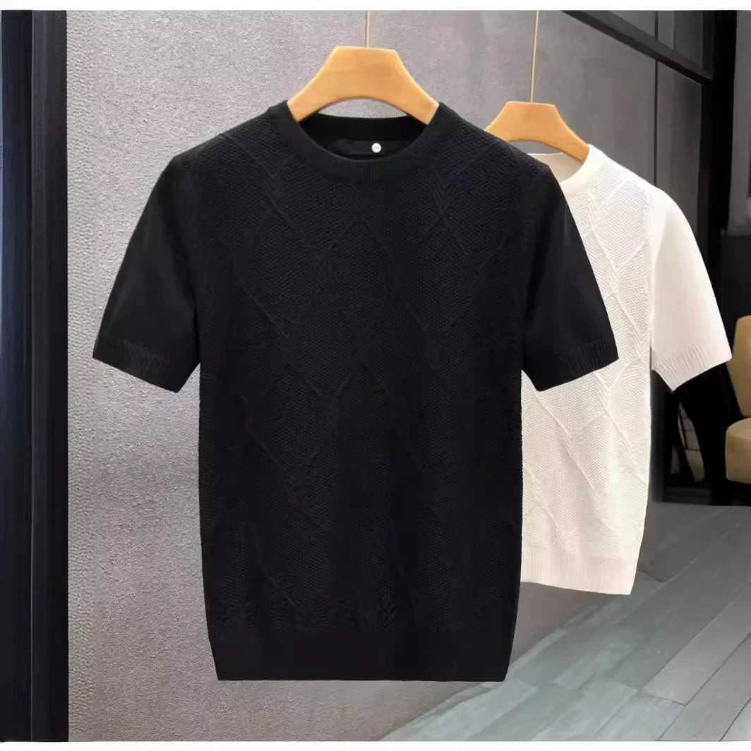 ChimArgyle-Pull Blanc à Manches Courtes pour Homme, Haut à la Mode, Décontracté, Style Coréen, Base Amincissante, Été